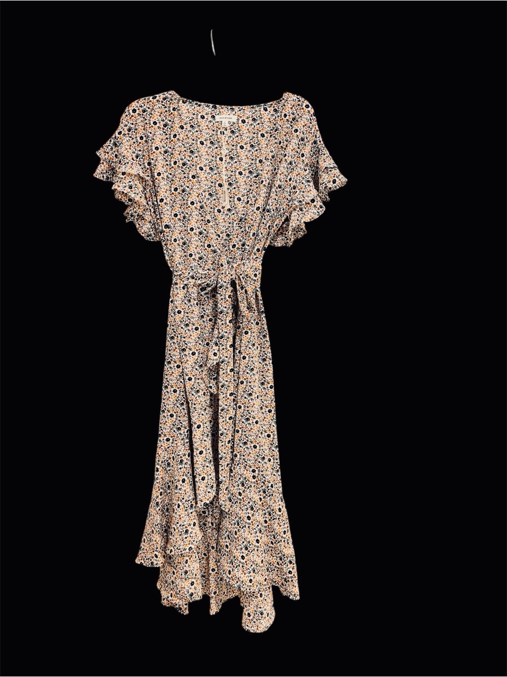 Max Studio NWT Boho Cascading Ruffle Flutter Sleeve floral Wrap Dress Small